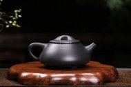 《景舟石瓢》宜興紫砂壺助理工藝美術(shù)師手工黑料石瓢茶壺茶具